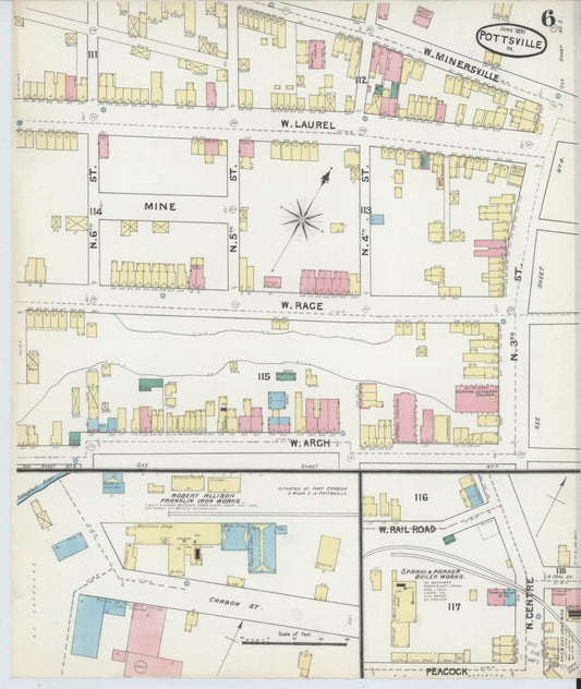 Sanborn Fire Insurance Map from Pottsville, Schuylkill County, Pennsylvania (1891), Sheet #0006 - Historic Sanborn Fire Insurance Map Print, vintage old map wall art, antique decor, genealogy gift, Pennsylvania Pennsylvania map