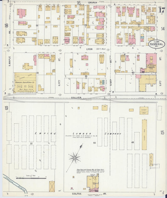 Sanborn Fire Insurance Map from Hannibal, Marion County, Missouri (1899), Sheet #0017 - Historic Sanborn Fire Insurance Map Print, vintage old map wall art, antique decor, genealogy gift, Missouri Missouri map
