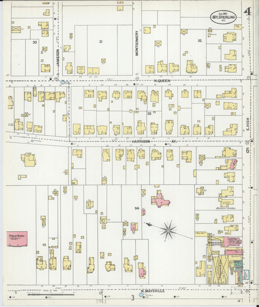 Sanborn Fire Insurance Map from Mount Sterling, Montgomery County, Kentucky (1901), Sheet #0004 - Historic Sanborn Fire Insurance Map Print, vintage old map wall art, antique decor, genealogy gift, Kentucky Kentucky map