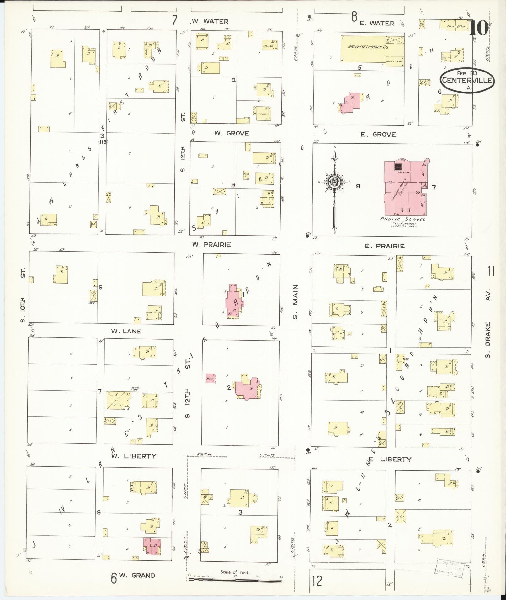 Sanborn Fire Insurance Map from Centerville, Appanoose County, Iowa (1913), Sheet #0010 - Historic Sanborn Fire Insurance Map Print, vintage old map wall art