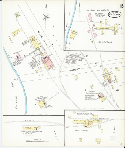 Sanborn Fire Insurance Map from Fort Dodge, Webster County, Iowa (1892), Sheet #0002 - Historic Sanborn Fire Insurance Map Print, vintage old map wall art