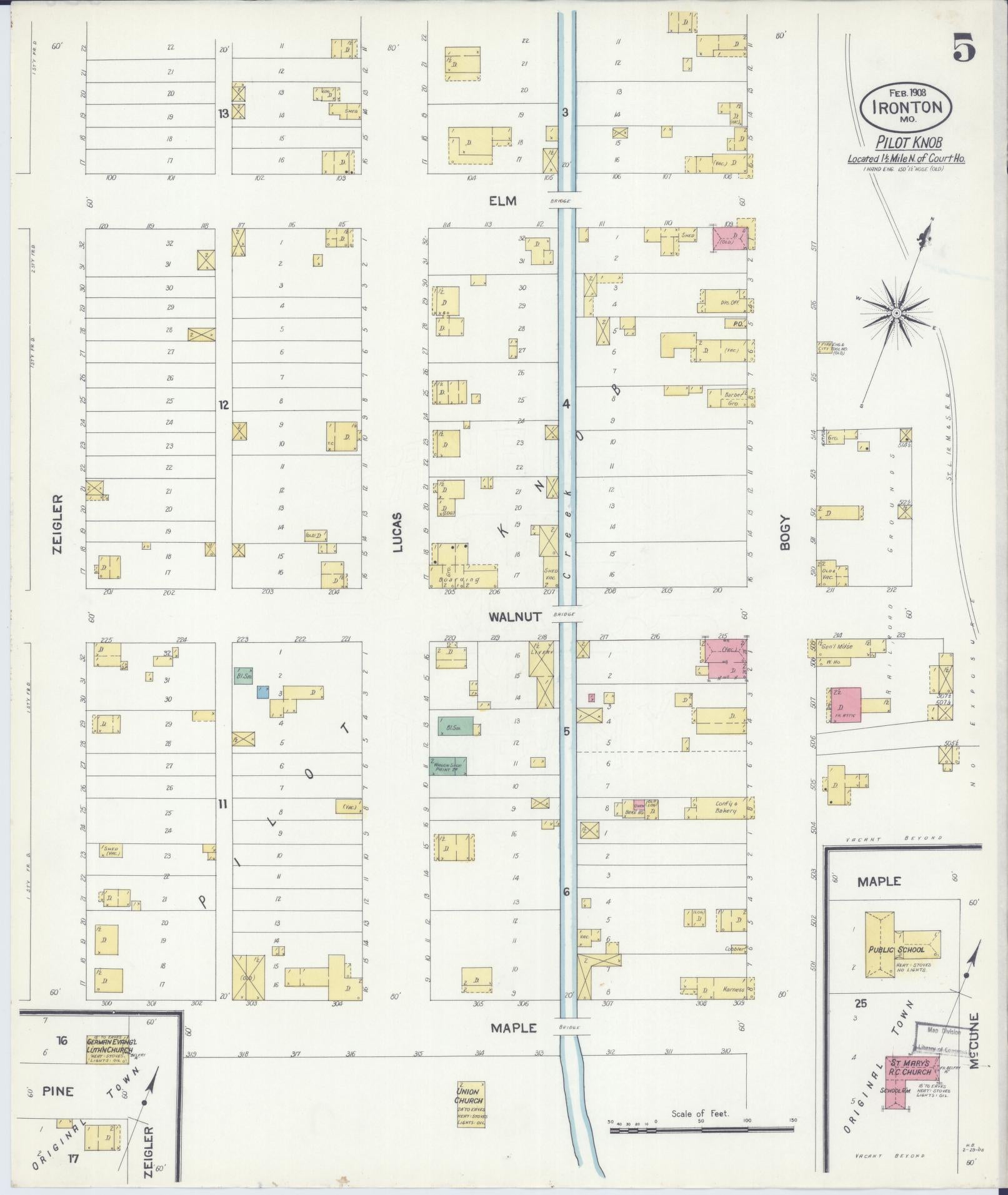 Sanborn Fire Insurance Map from Ironton, Iron County, Missouri (1908), Sheet #0005 - Complete Map Set gallery image, historic Sanborn map, vintage wall art, Missouri Missouri