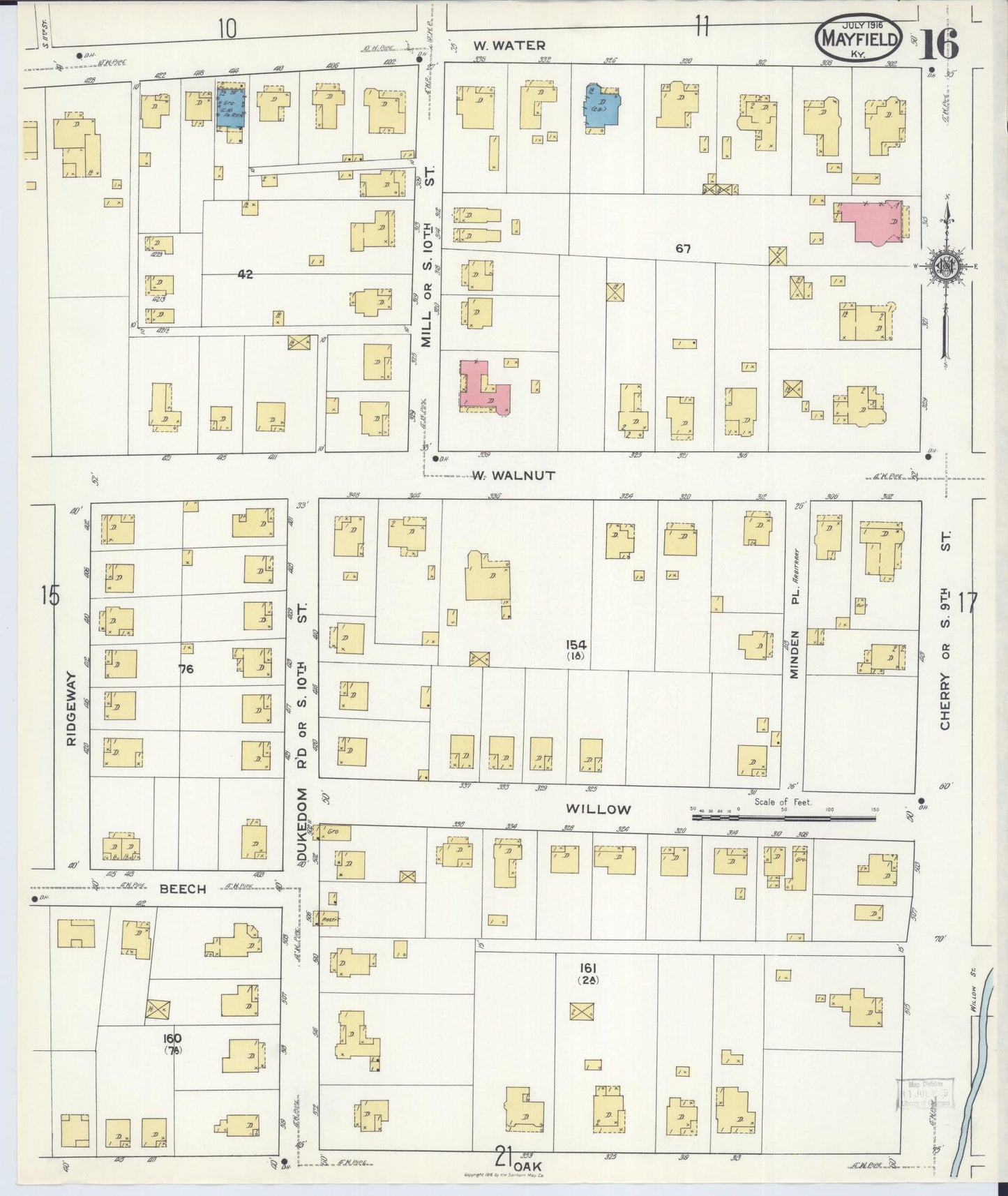 Sanborn Fire Insurance Map from Mayfield, Graves County, Kentucky (1916), Sheet #0016 - Complete Map Set gallery image, historic Sanborn map, vintage wall art, Kentucky Kentucky