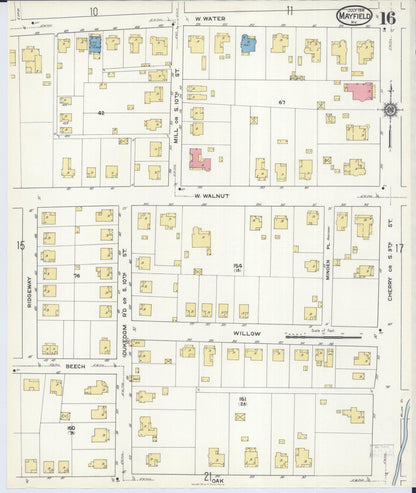 Sanborn Fire Insurance Map from Mayfield, Graves County, Kentucky (1916), Sheet #0016 - Complete Map Set gallery image, historic Sanborn map, vintage wall art, Kentucky Kentucky