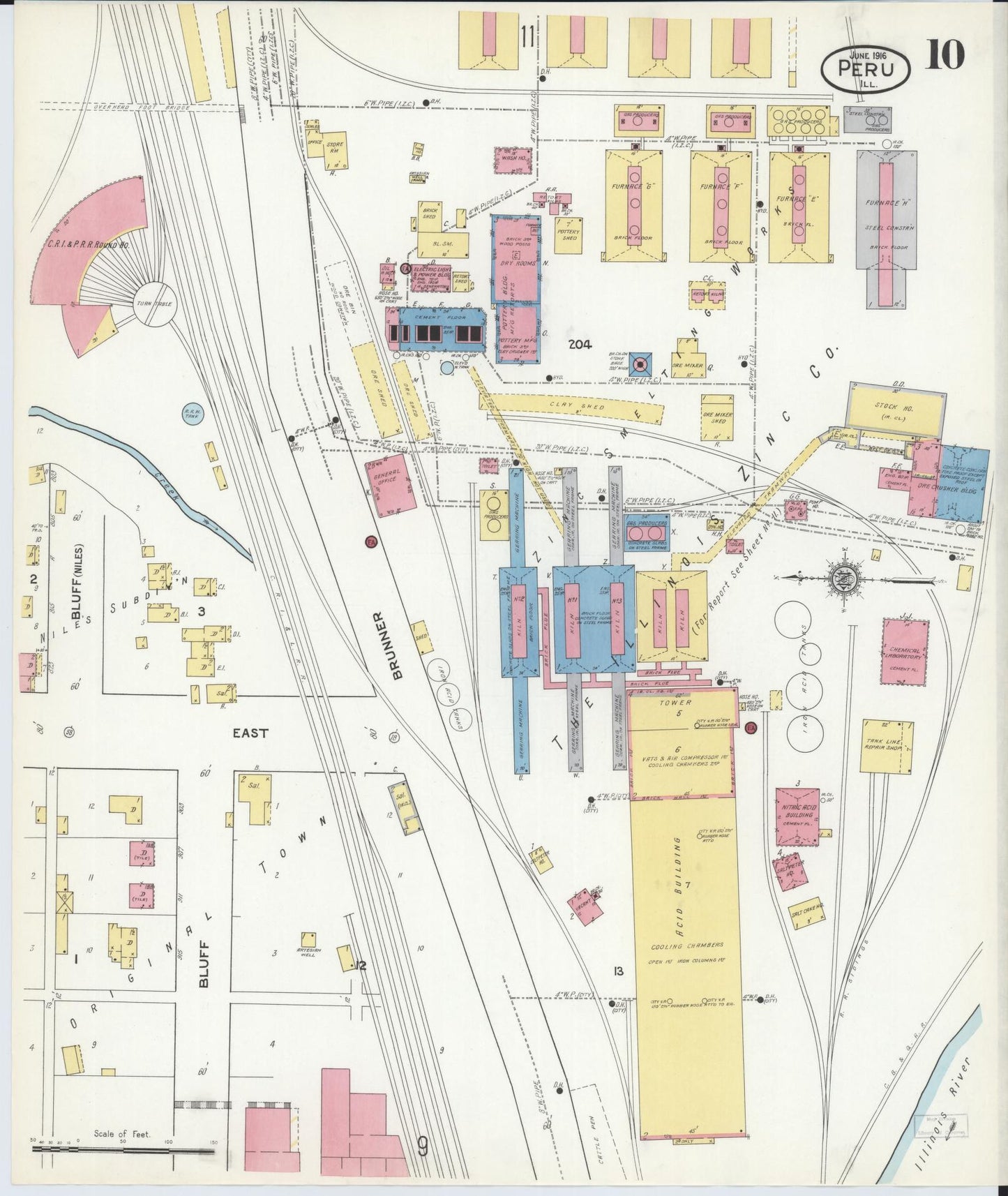 Sanborn Fire Insurance Map from Peru, La Salle County, Illinois (1916), Sheet #0010 - Complete Map Set gallery image, historic Sanborn map, vintage wall art, Illinois Illinois
