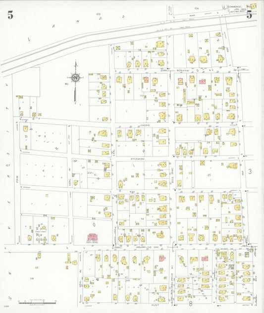 Sanborn Fire Insurance Map from Commerce, Hunt County, Texas (1933), Sheet #0005 - Historic Sanborn Fire Insurance Map Print, vintage old map wall art, antique decor, genealogy gift, Texas Texas map