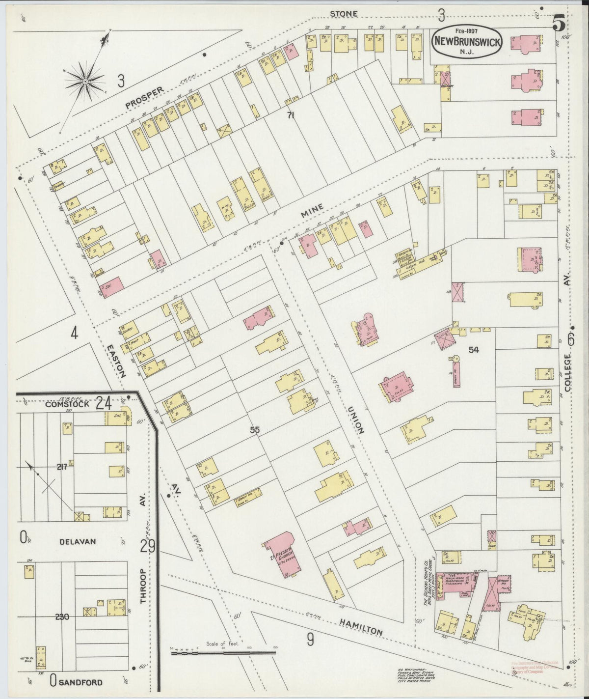 Sanborn Fire Insurance Map from New Brunswick, Middlesex County, New Jersey (1897), Sheet #0005 - Complete Map Set gallery image, historic Sanborn map, vintage wall art, New Jersey New Jersey