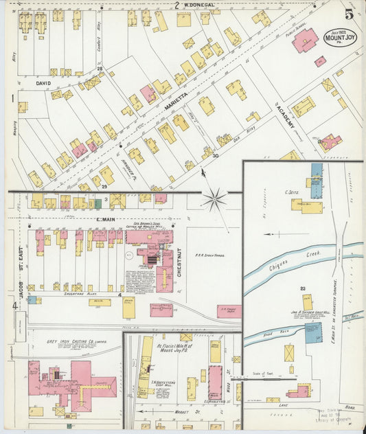 Sanborn Fire Insurance Map from Mount Joy, Lancaster County, Pennsylvania (1902), Sheet #0005 - Historic Sanborn Fire Insurance Map Print, vintage old map wall art, antique decor, genealogy gift, Pennsylvania Pennsylvania map