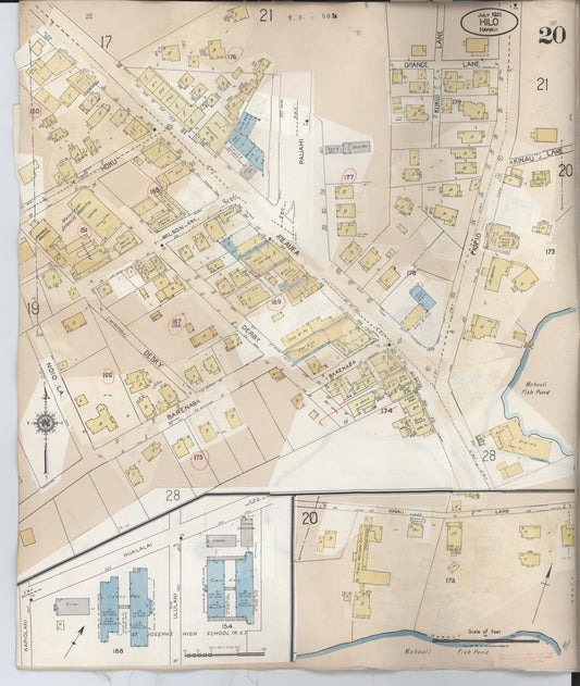 Sanborn Fire Insurance Map from Hilo, Hawaii County, Hawaii (1957), Sheet #0020 - Historic Sanborn Fire Insurance Map Print, vintage old map wall art