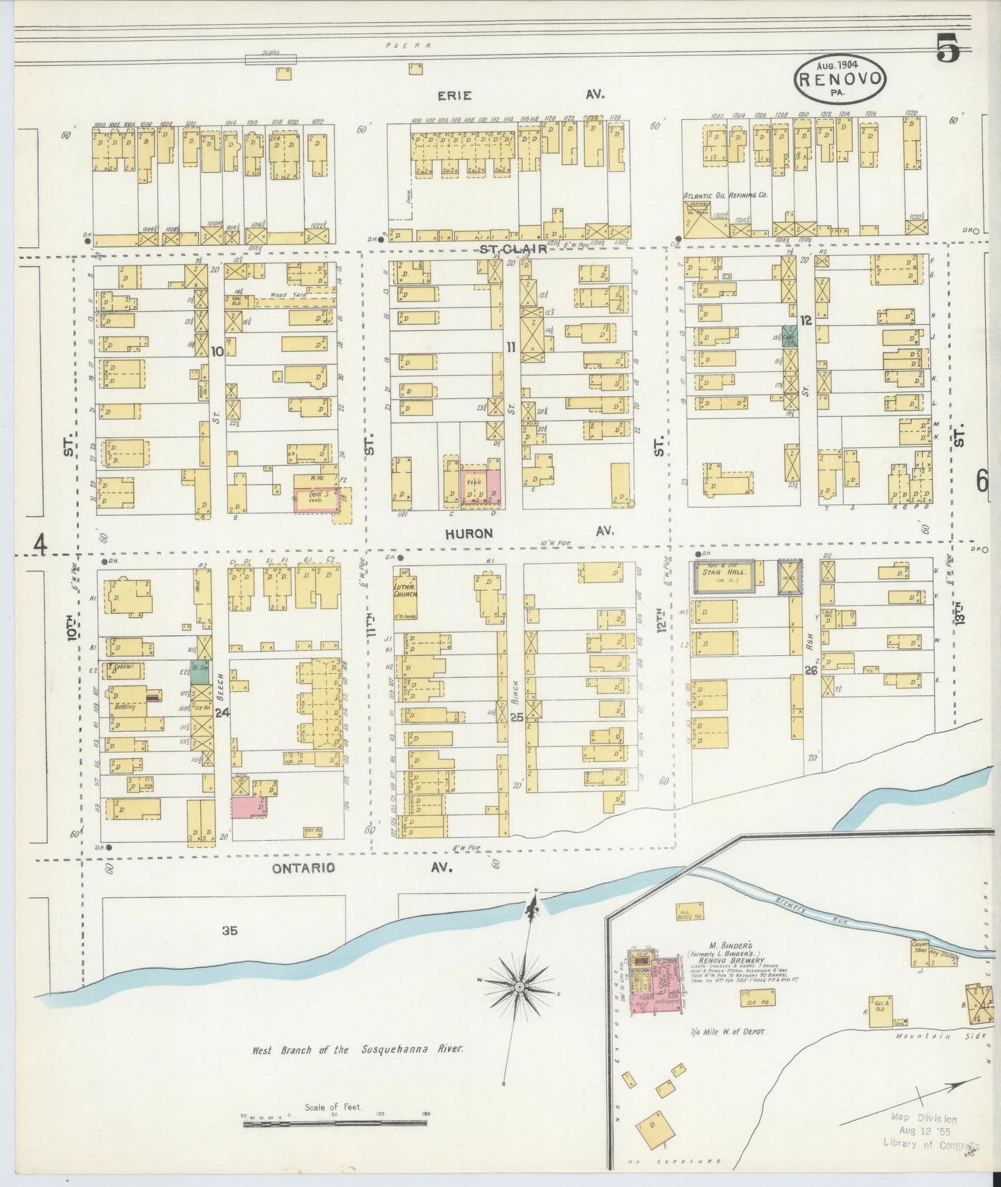 Sanborn Fire Insurance Map from Renovo, Clinton County, Pennsylvania (1904), Sheet #0005 - Complete Map Set gallery image, historic Sanborn map, vintage wall art, Pennsylvania Pennsylvania