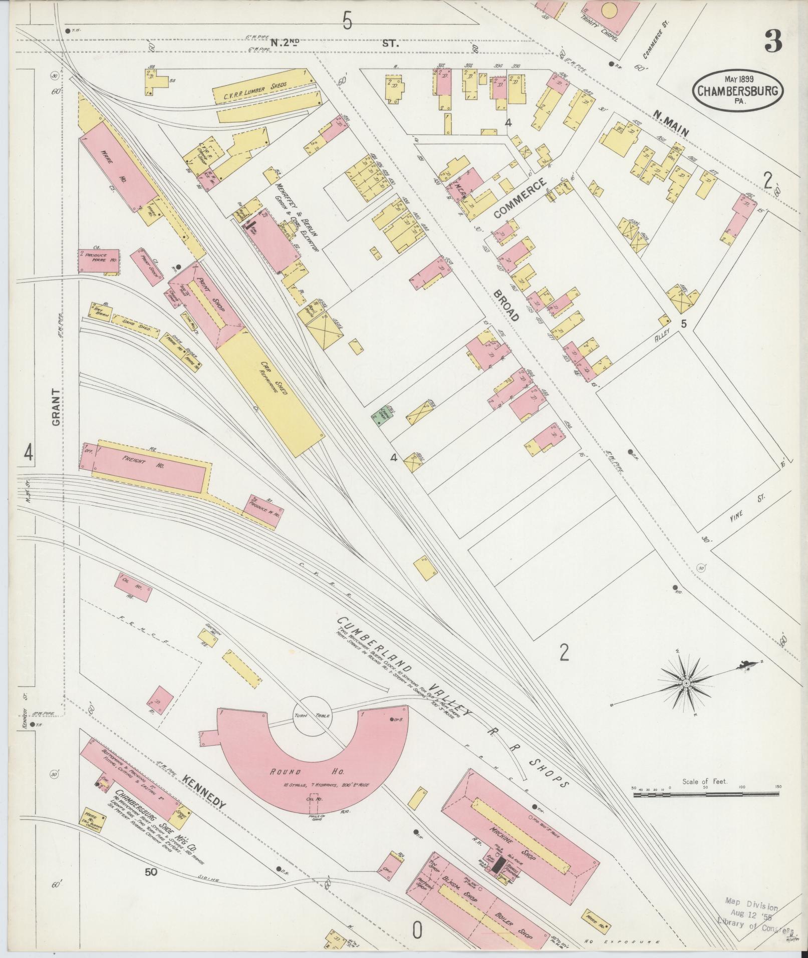 Sanborn Fire Insurance Map from Chambersburg, Franklin County, Pennsylvania (1899), Sheet #0003 - Historic Sanborn Fire Insurance Map Print, vintage old map wall art, antique decor, genealogy gift, Pennsylvania Pennsylvania map