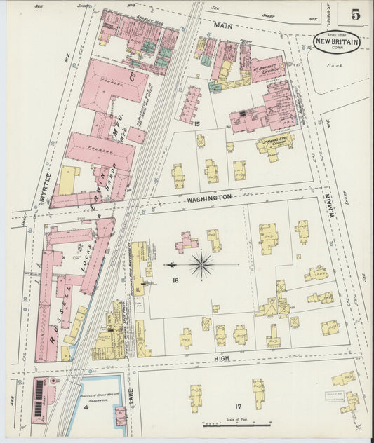 Sanborn Fire Insurance Map from New Britain, Hartford County, Connecticut (1890), Sheet #0005 - Historic Sanborn Fire Insurance Map Print, vintage old map wall art, antique decor, genealogy gift, Connecticut Connecticut map