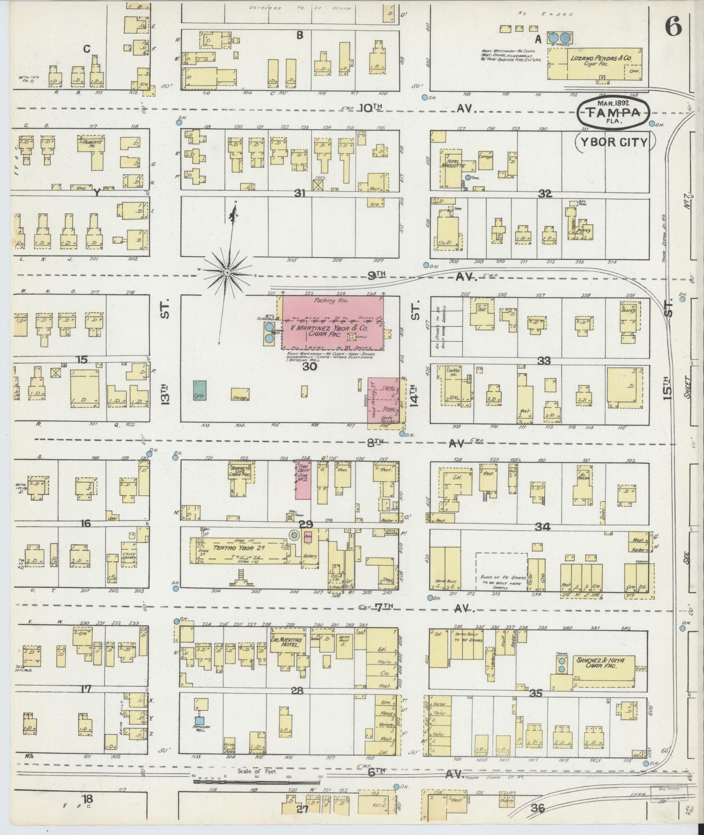 Sanborn Fire Insurance Map from Tampa, Hillsborough County, Florida (1892), Sheet #0006 - Complete Map Set gallery image, historic Sanborn map, vintage wall art, Florida Florida