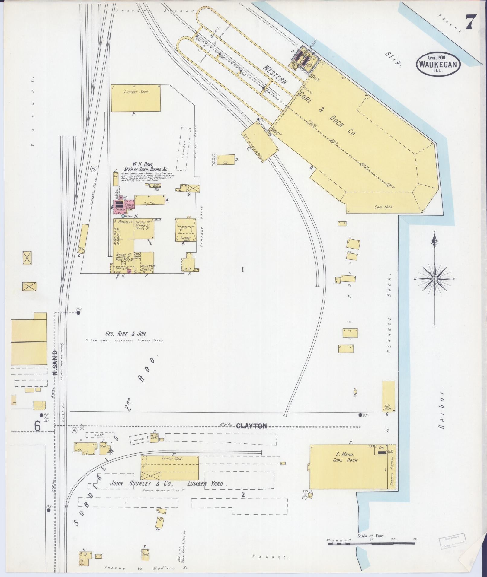 Sanborn Fire Insurance Map from Waukegan, Lake County, Illinois (1900), Sheet #0007 - Complete Map Set gallery image, historic Sanborn map, vintage wall art, Illinois Illinois
