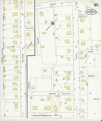 Sanborn Fire Insurance Map from Brownwood, Brown County, Texas (1909), Sheet #0010 - Historic Sanborn Fire Insurance Map Print, vintage old map wall art, antique decor, genealogy gift, Texas Texas map