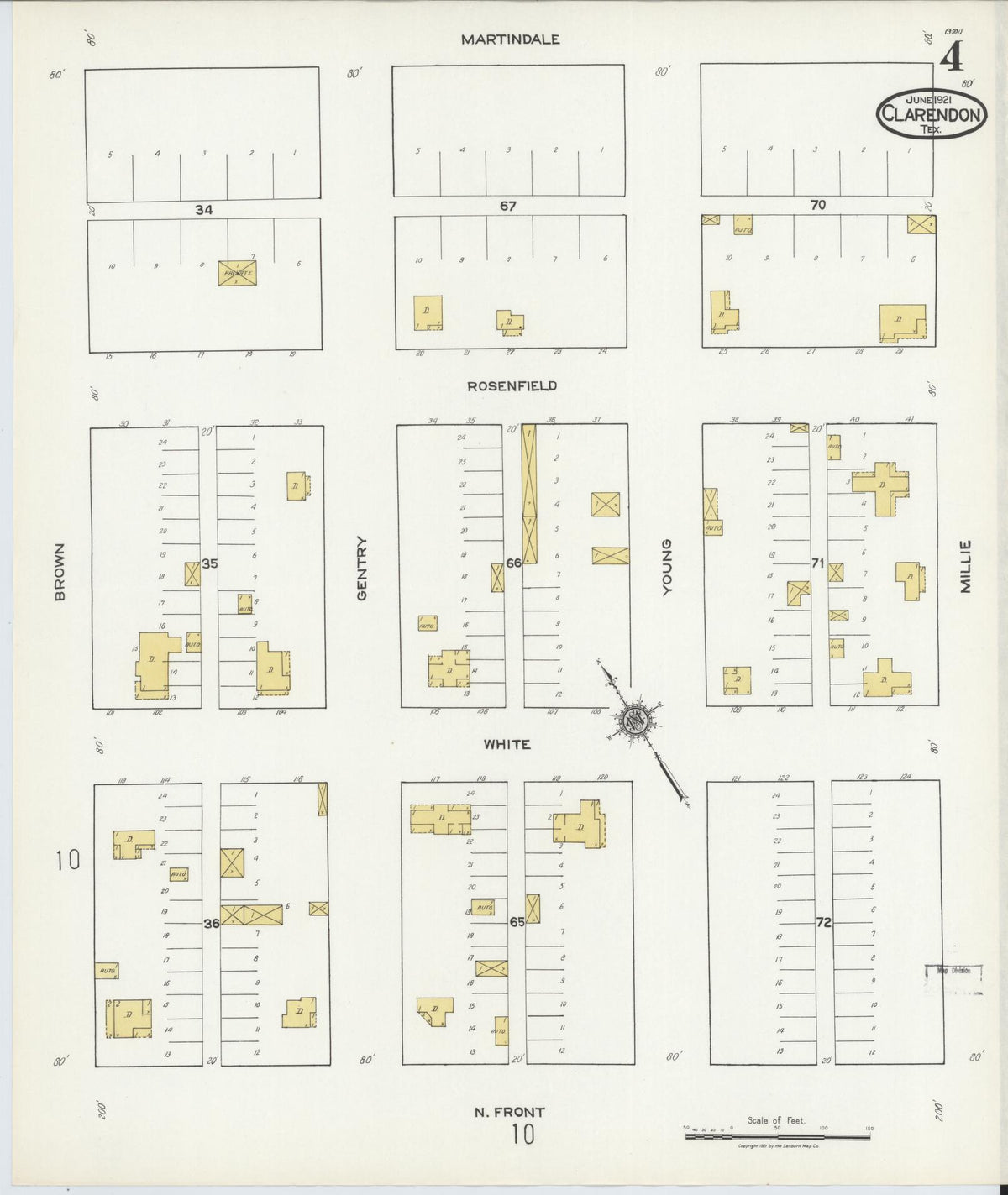 Sanborn Fire Insurance Map from Clarendon, Donley County, Texas (1921), Sheet #0004 - Complete Map Set gallery image, historic Sanborn map, vintage wall art, Texas Texas