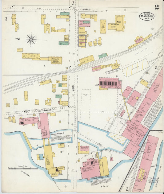 Sanborn Fire Insurance Map from Madison, Somerset County, Maine (1903), Sheet #0002 - Historic Sanborn Fire Insurance Map Print, vintage old map wall art, antique decor, genealogy gift, Maine Maine map
