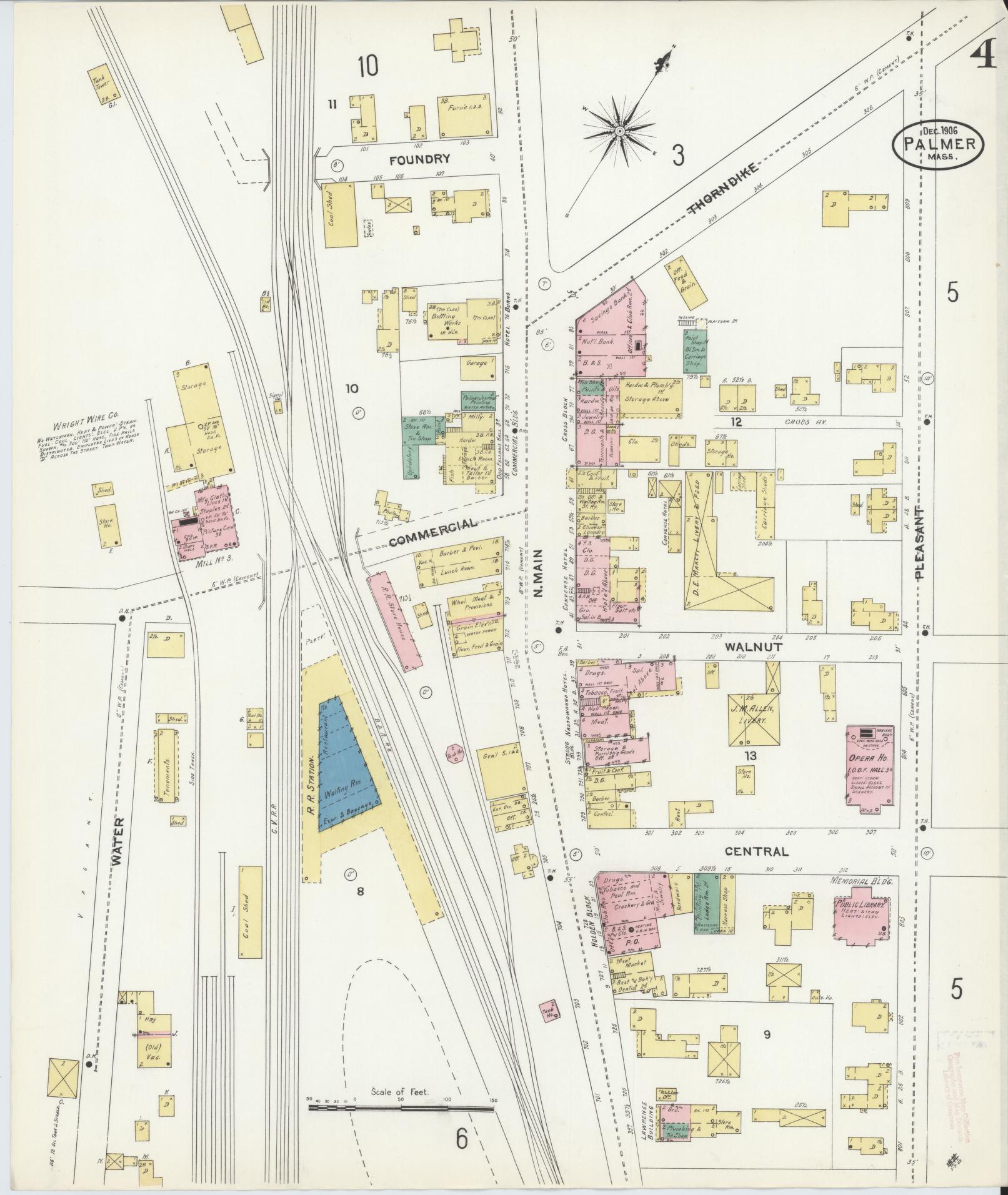 Sanborn Fire Insurance Map from Palmer, Hampden County, Massachusetts (1906), Sheet #0004 - Historic Sanborn Fire Insurance Map Print, vintage old map wall art, antique decor, genealogy gift, Massachusetts Massachusetts map
