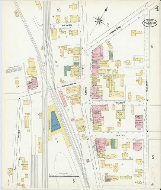 Sanborn Fire Insurance Map from Palmer, Hampden County, Massachusetts (1906), Sheet #0004 - Historic Sanborn Fire Insurance Map Print, vintage old map wall art, antique decor, genealogy gift, Massachusetts Massachusetts map