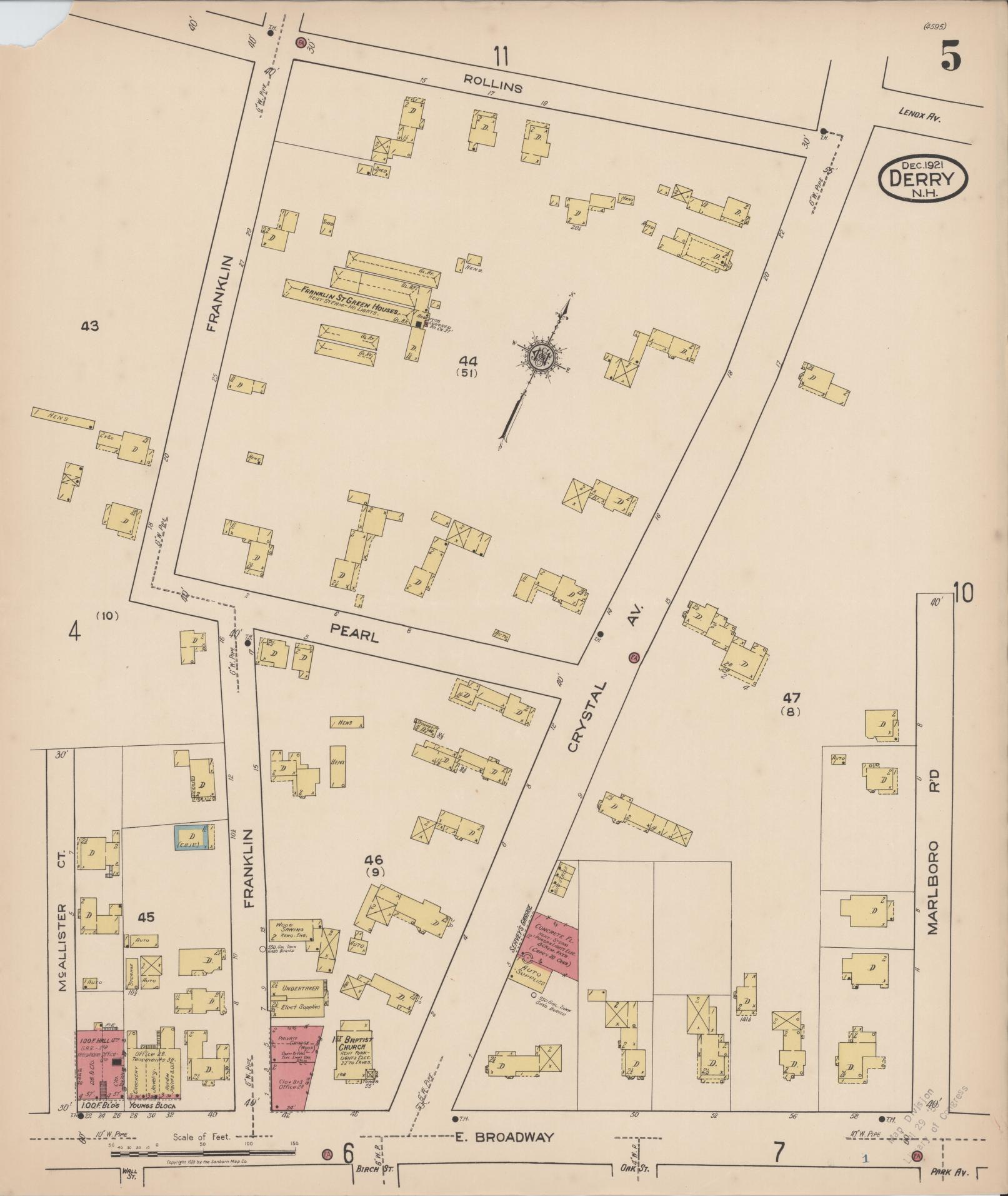 Sanborn Fire Insurance Map from Derry, Rockingham County, New Hampshire (1921), Sheet #0005 - Historic Sanborn Fire Insurance Map Print, vintage old map wall art, antique decor, genealogy gift, New Hampshire New Hampshire map