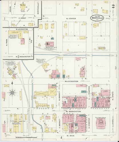Sanborn Fire Insurance Map from Monticello, Piatt County, Illinois (1909), Sheet #0002 - Complete Map Set gallery image, historic Sanborn map, vintage wall art, Illinois Illinois