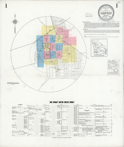 Sanborn Fire Insurance Map from Dawson, Terrell County, Georgia (1930), Sheet #0001 - Complete Map Set gallery image, historic Sanborn map, vintage wall art, Georgia Georgia