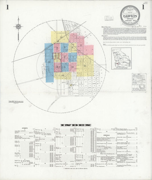 Sanborn Fire Insurance Map from Dawson, Terrell County, Georgia (1930), Sheet #0001 - Complete Map Set gallery image, historic Sanborn map, vintage wall art, Georgia Georgia