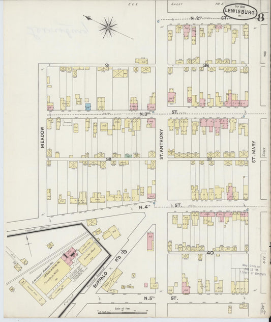 Sanborn Fire Insurance Map from Lewisburg, Union County, Pennsylvania (1890), Sheet #0008 - Historic Sanborn Fire Insurance Map Print, vintage old map wall art, antique decor, genealogy gift, Pennsylvania Pennsylvania map