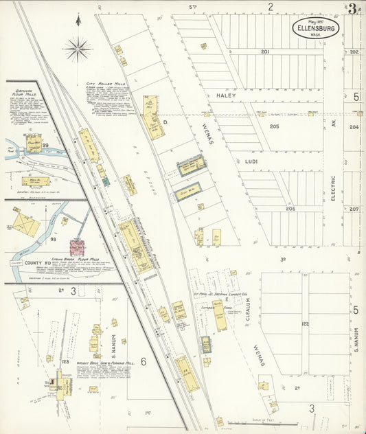 Sanborn Fire Insurance Map from Ellensburg, Kittitas County, Washington (1897), Sheet #0003 - Historic Sanborn Fire Insurance Map Print, vintage old map wall art, antique decor, genealogy gift, Washington Washington map