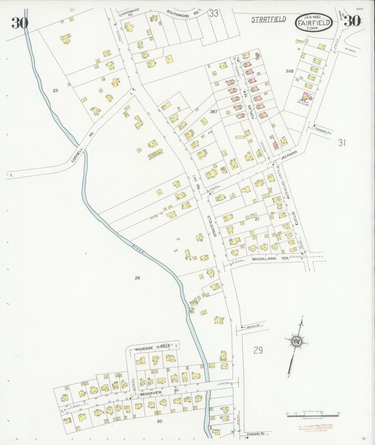 Sanborn Fire Insurance Map from Fairfield, Fairfield County, Connecticut (1930), Sheet #0030 - Historic Sanborn Fire Insurance Map Print, vintage old map wall art, antique decor, genealogy gift, Connecticut Connecticut map