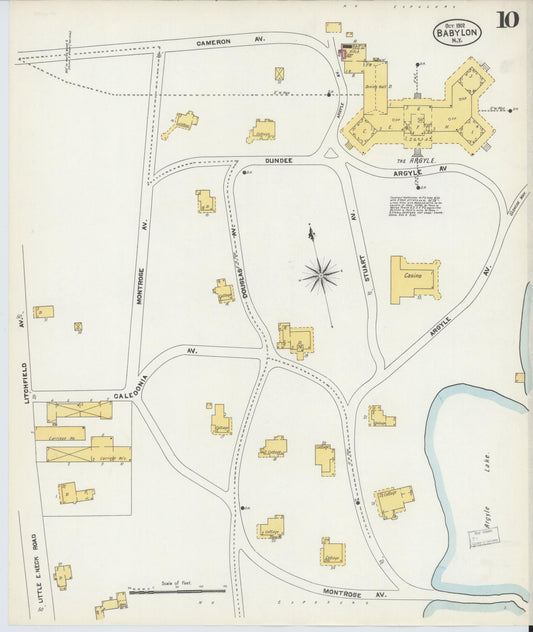Sanborn Fire Insurance Map from Babylon, Suffolk County, New York (1902), Sheet #0010 - Historic Sanborn Fire Insurance Map Print, vintage old map wall art, antique decor, genealogy gift, New York New York map