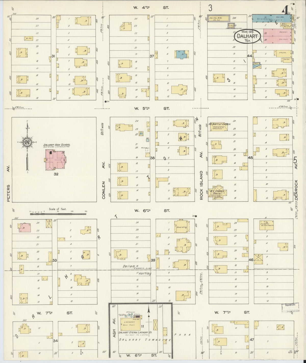 Sanborn Fire Insurance Map from Dalhart, Dallam And Hartley County, Texas (1913), Sheet #0004 - Complete Map Set gallery image, historic Sanborn map, vintage wall art, Texas Texas