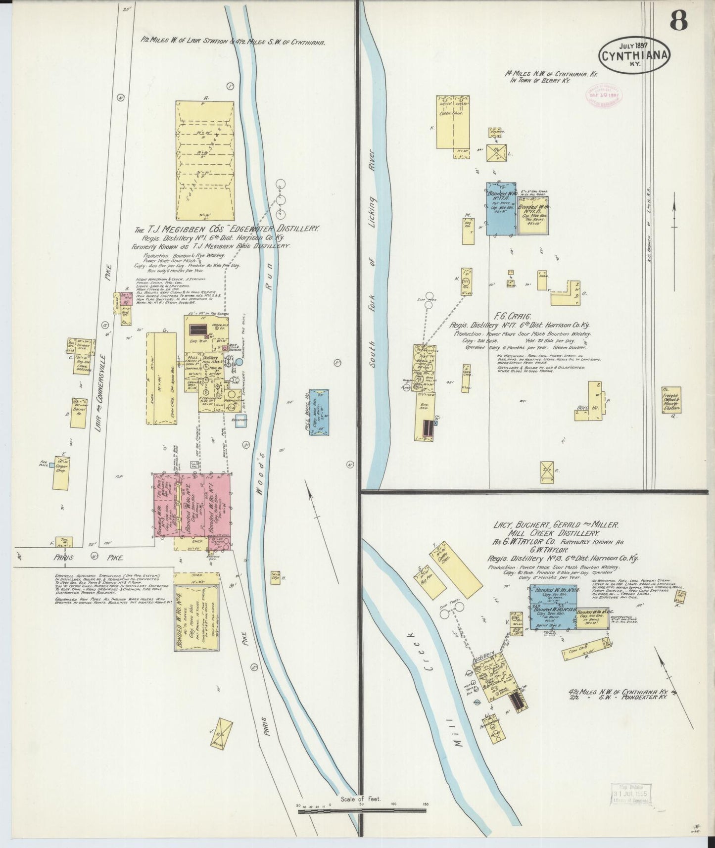 Sanborn Fire Insurance Map from Cynthiana, Harrison County, Kentucky (1897), Sheet #0008 - Historic Sanborn Fire Insurance Map Print, vintage old map wall art, antique decor, genealogy gift, Kentucky Kentucky map