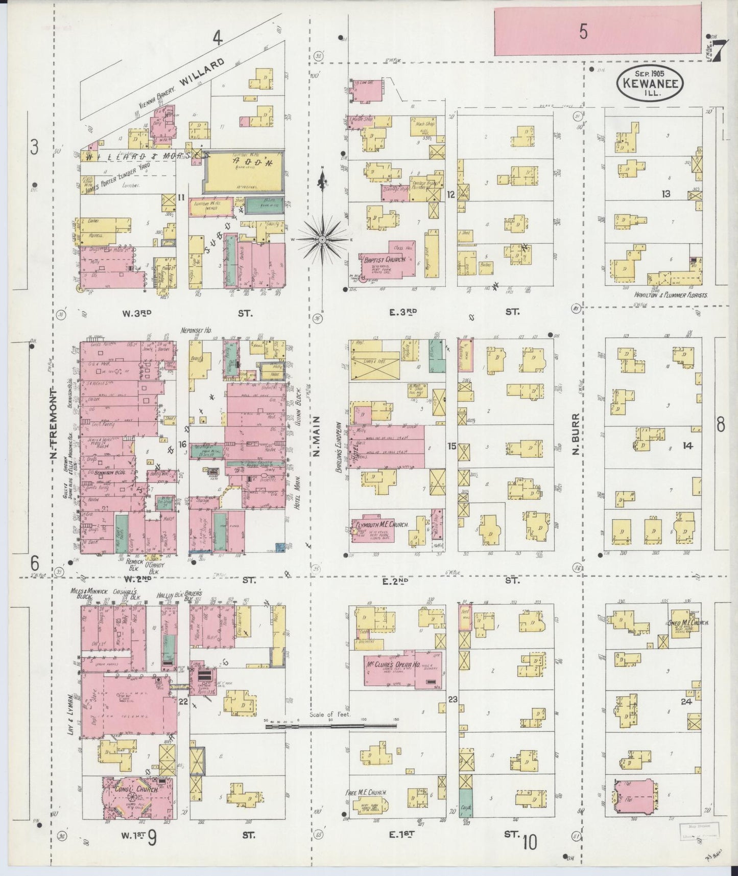 Sanborn Fire Insurance Map from Kewanee, Henry County, Illinois (1905), Sheet #0007 - Complete Map Set gallery image, historic Sanborn map, vintage wall art, Illinois Illinois