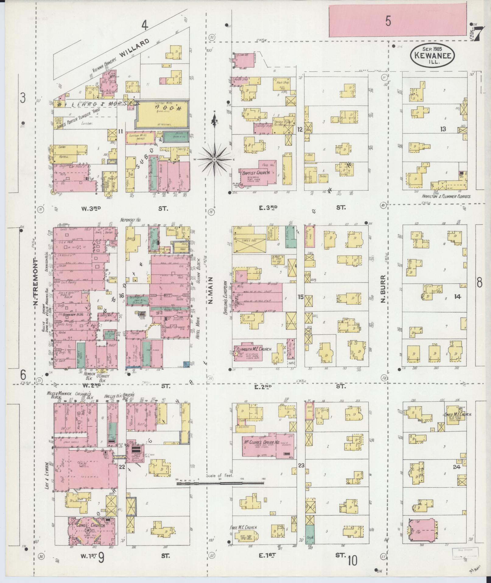 Sanborn Fire Insurance Map from Kewanee, Henry County, Illinois (1905), Sheet #0007 - Complete Map Set gallery image, historic Sanborn map, vintage wall art, Illinois Illinois