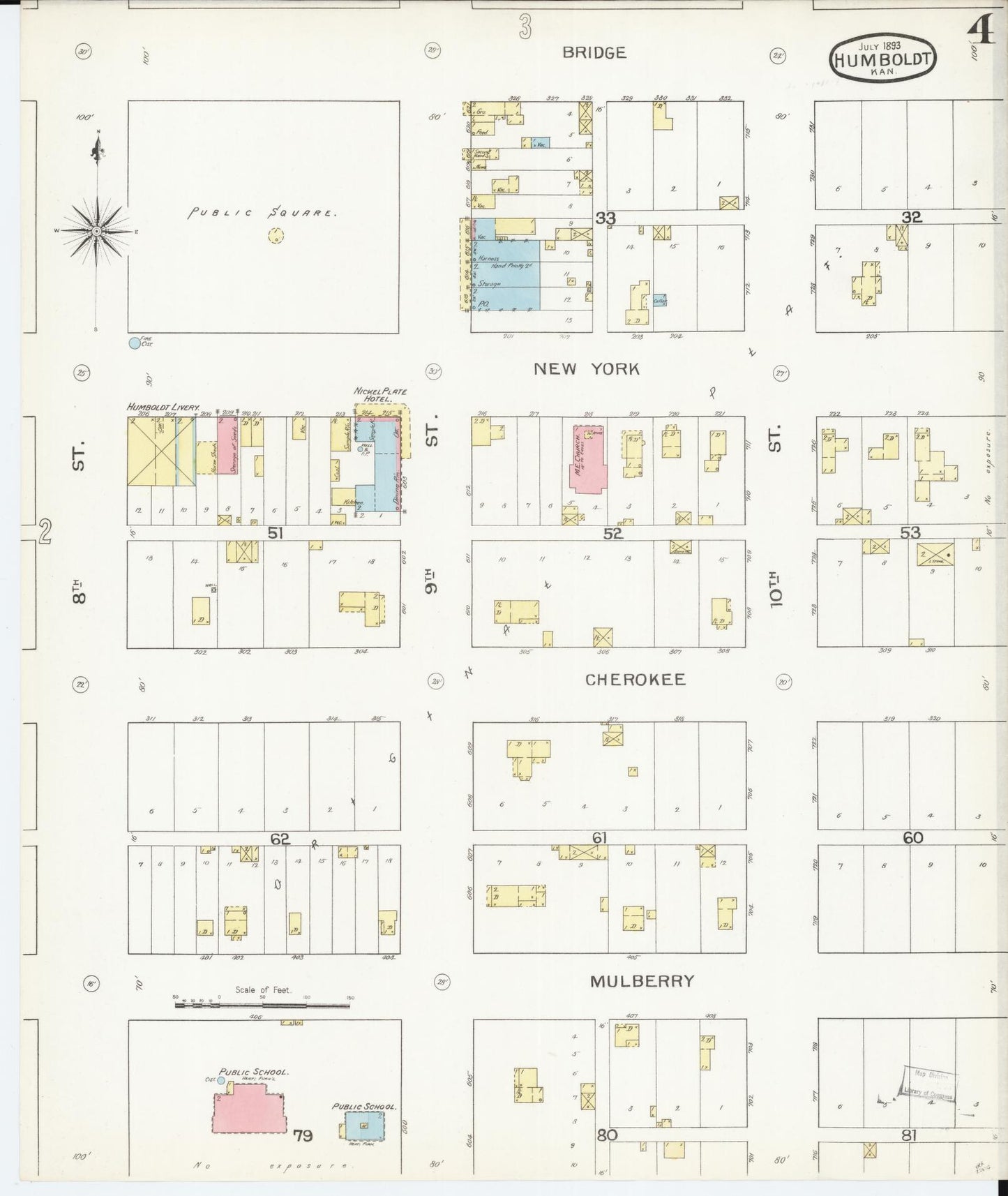 Sanborn Fire Insurance Map from Humboldt, Allen County, Kansas (1893), Sheet #0004 - Historic Sanborn Fire Insurance Map Print, vintage old map wall art, antique decor, genealogy gift, Kansas Kansas map
