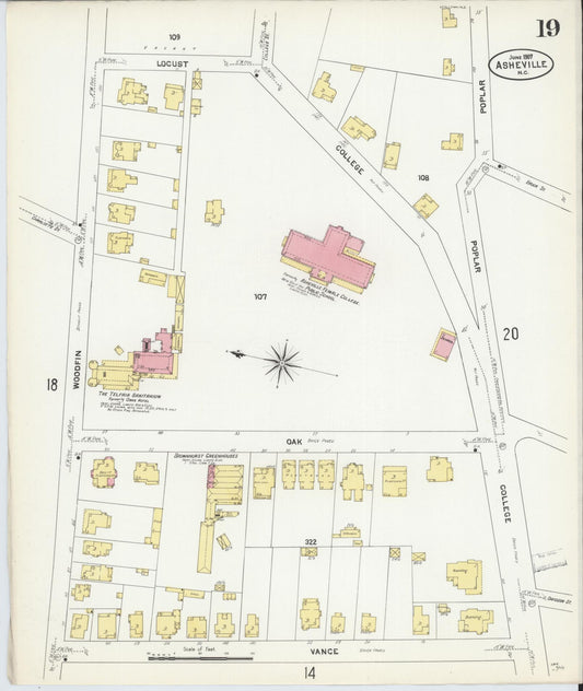 Sanborn Fire Insurance Map from Asheville, Buncombe County, North Carolina (1907), Sheet #0019 - Historic Sanborn Fire Insurance Map Print, vintage old map wall art, antique decor, genealogy gift, North Carolina North Carolina map