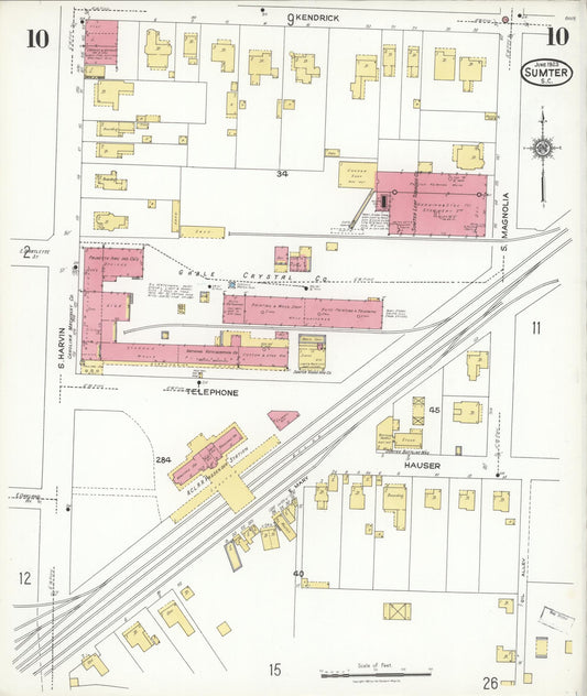 Sanborn Fire Insurance Map from Sumter, Sumter County, South Carolina (1923), Sheet #0010 - Historic Sanborn Fire Insurance Map Print, vintage old map wall art, antique decor, genealogy gift, South Carolina South Carolina map