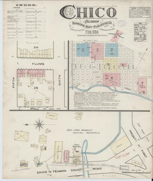 Sanborn Fire Insurance Map from Chico, Butte County, California (1884), Sheet #0001 - Complete Map Set gallery image, historic Sanborn map, vintage wall art, California California