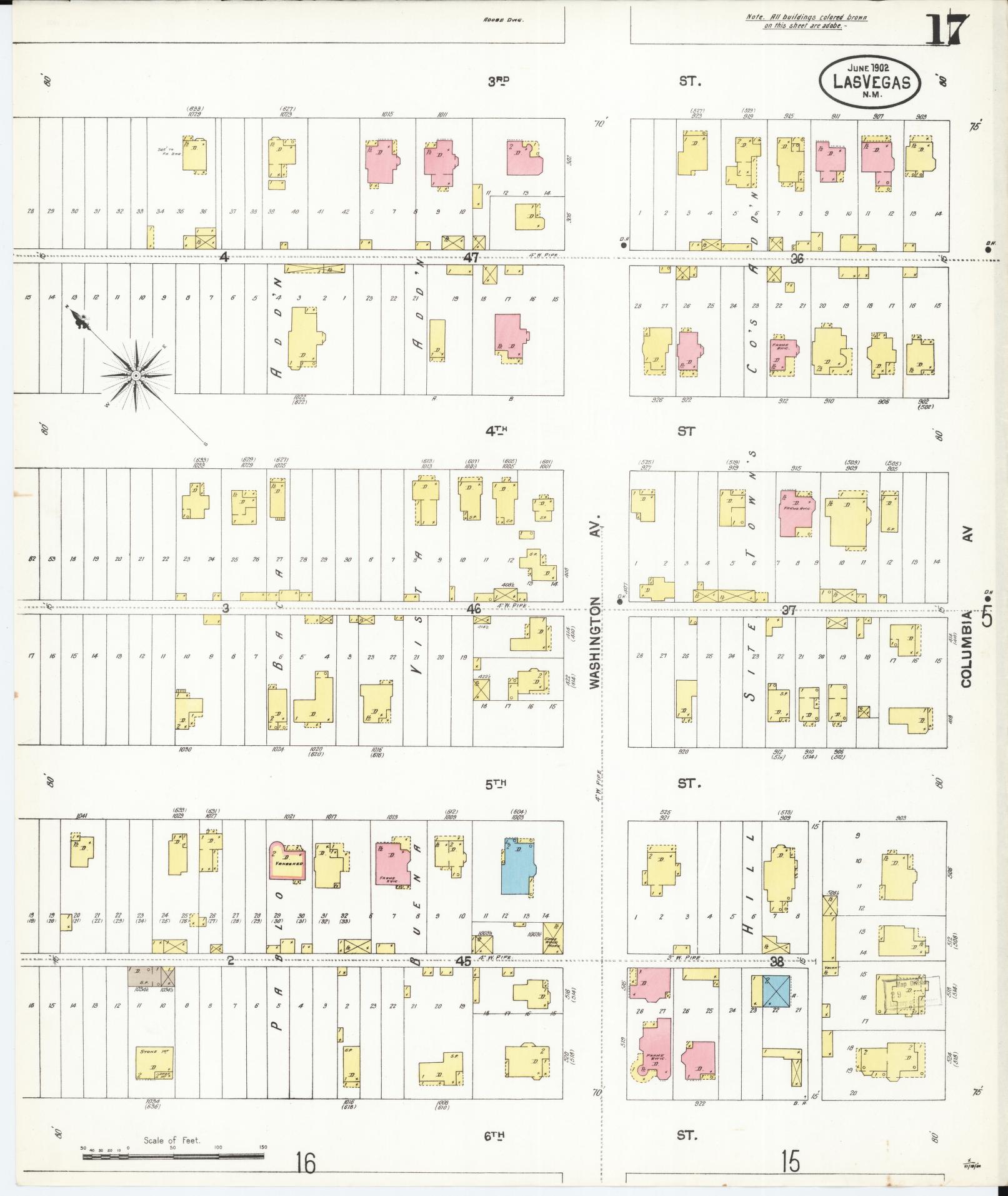 Sanborn Fire Insurance Map from Las Vegas, San Miguel County, New Mexico (1902), Sheet #0017 - Historic Sanborn Fire Insurance Map Print, vintage old map wall art, antique decor, genealogy gift, New Mexico New Mexico map