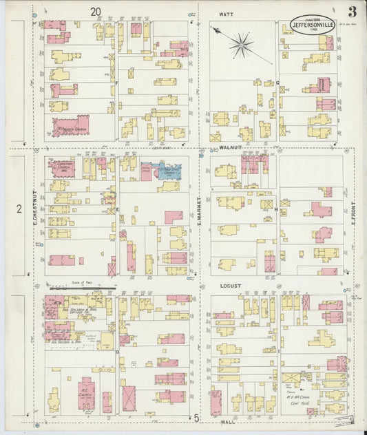 Sanborn Fire Insurance Map from Jeffersonville, Clark County, Indiana (1898), Sheet #0003 - Historic Sanborn Fire Insurance Map Print, vintage old map wall art, antique decor, genealogy gift, Indiana Indiana map