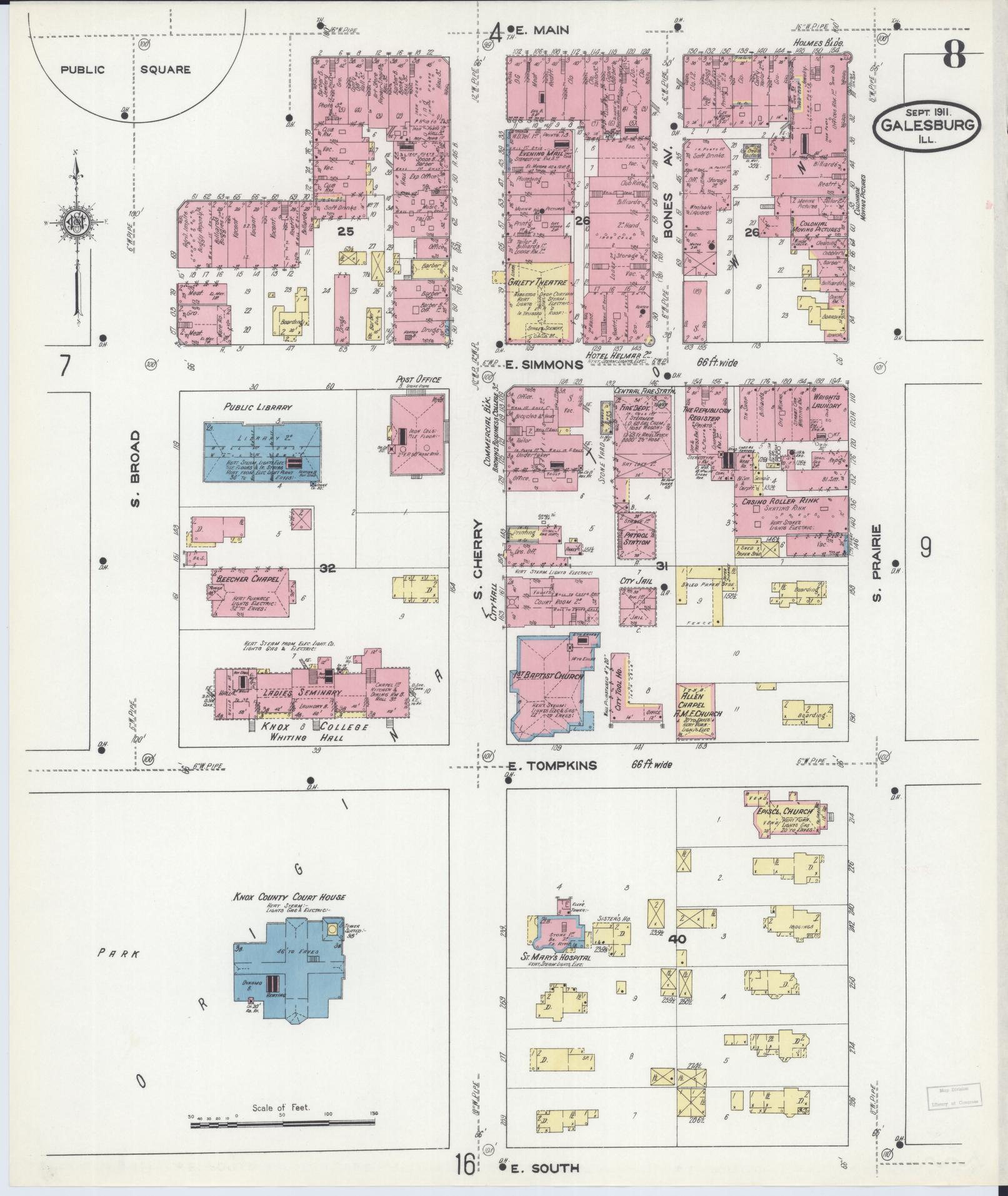 Sanborn Fire Insurance Map from Galesburg, Knox County, Illinois (1911), Sheet #0008 - Complete Map Set gallery image, historic Sanborn map, vintage wall art, Illinois Illinois