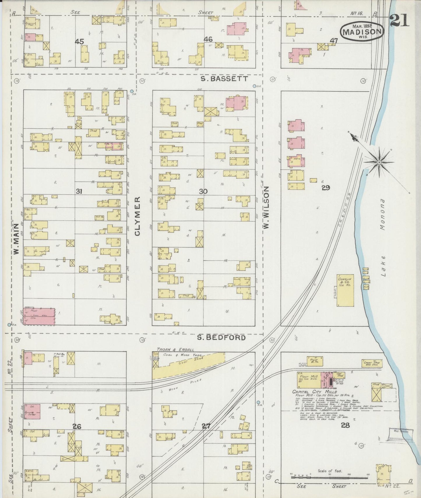 Sanborn Fire Insurance Map from Madison, Dane County, Wisconsin (1892), Sheet #0021 - Historic Sanborn Fire Insurance Map Print, vintage old map wall art, antique decor, genealogy gift, Wisconsin Wisconsin map