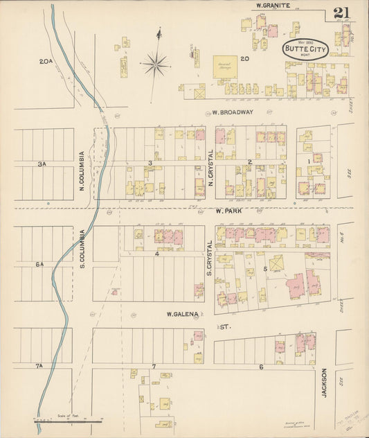 Sanborn Fire Insurance Map from Butte, Silver Bow County, Montana (1890), Sheet #0021 - Historic Sanborn Fire Insurance Map Print, vintage old map wall art, antique decor, genealogy gift, Montana Montana map