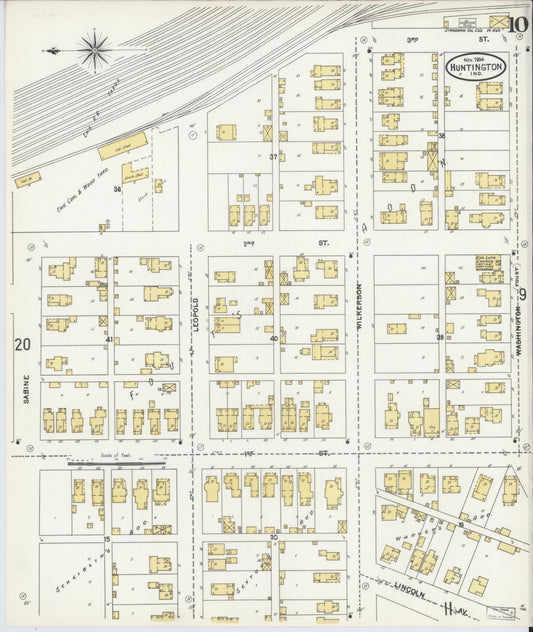 Sanborn Fire Insurance Map from Huntington, Huntington County, Indiana (1904), Sheet #0010 - Historic Sanborn Fire Insurance Map Print, vintage old map wall art, antique decor, genealogy gift, Indiana Indiana map