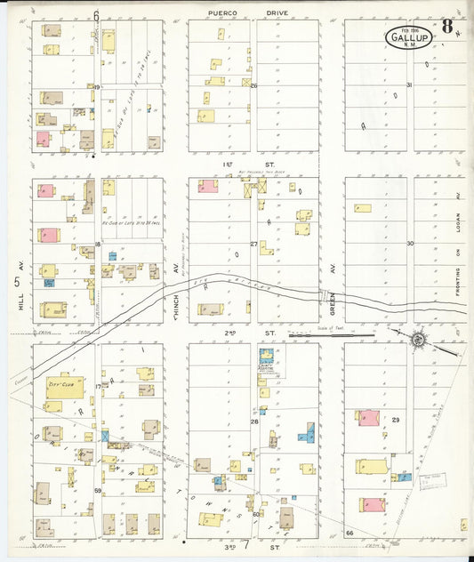 Sanborn Fire Insurance Map from Gallup, Mckinley County, New Mexico (1916), Sheet #0008 - Historic Sanborn Fire Insurance Map Print, vintage old map wall art, antique decor, genealogy gift, New Mexico New Mexico map