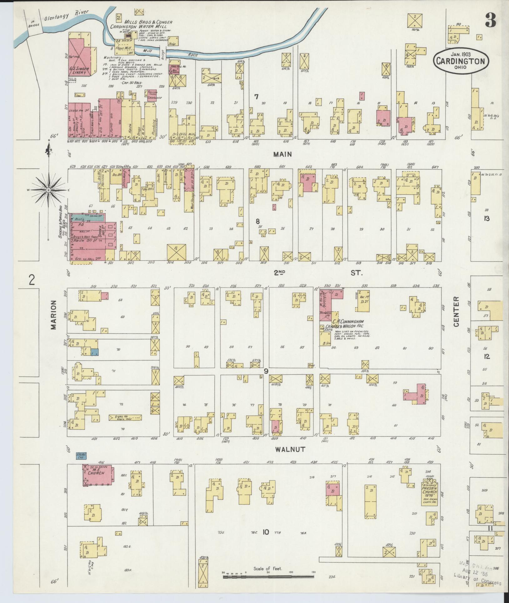 Sanborn Fire Insurance Map from Cardington, Morrow County, Ohio (1903), Sheet #0003 - Complete Map Set gallery image, historic Sanborn map, vintage wall art, Ohio Ohio