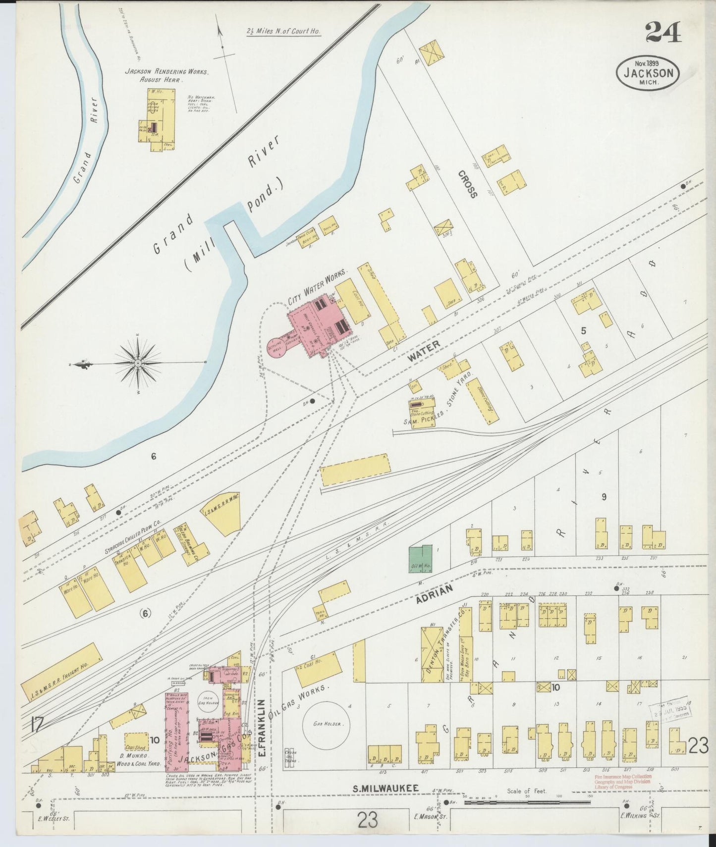 Sanborn Fire Insurance Map from Jackson, Jackson County, Michigan (1899), Sheet #0024 - Complete Map Set gallery image, historic Sanborn map, vintage wall art, Michigan Michigan