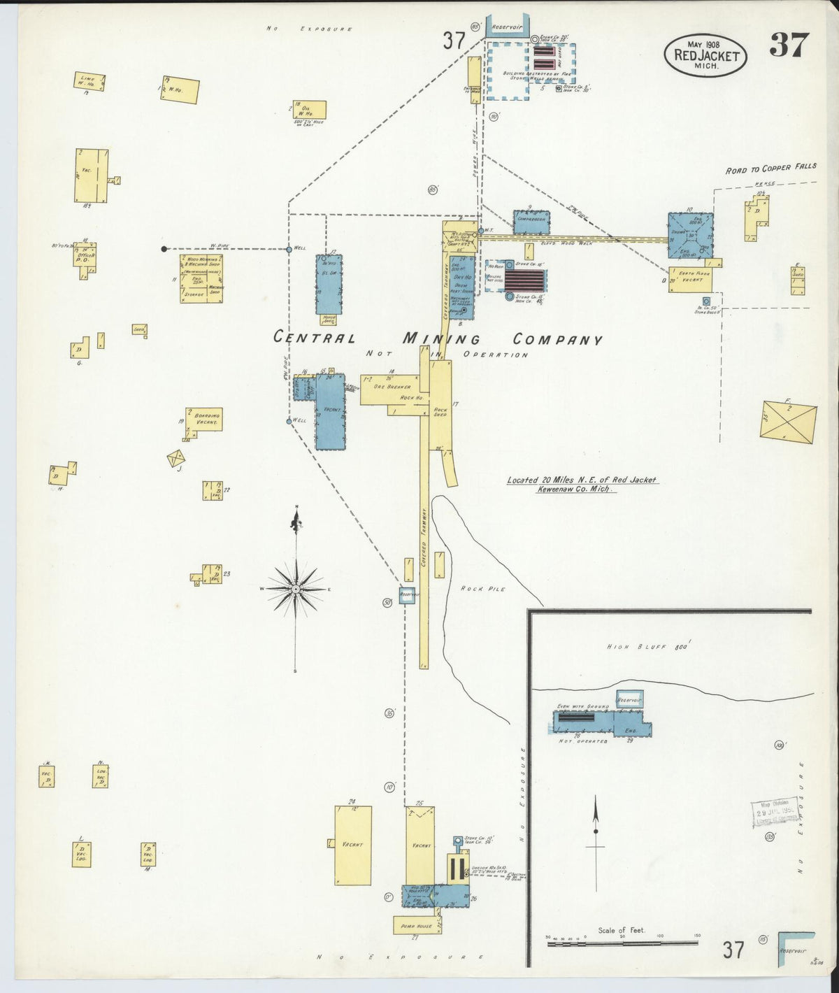 Sanborn Fire Insurance Map from Red Jacket, Houghton County, Michigan (1908), Sheet #0037 - Historic Sanborn Fire Insurance Map Print, vintage old map wall art, antique decor, genealogy gift, Michigan Michigan map