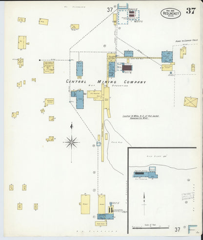 Sanborn Fire Insurance Map from Red Jacket, Houghton County, Michigan (1908), Sheet #0037 - Historic Sanborn Fire Insurance Map Print, vintage old map wall art, antique decor, genealogy gift, Michigan Michigan map